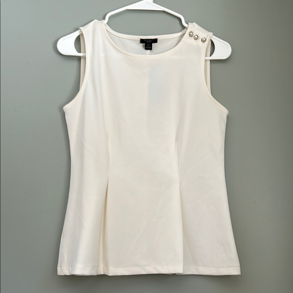 Ann Taylor Cream Fitted Pleated Tank Top